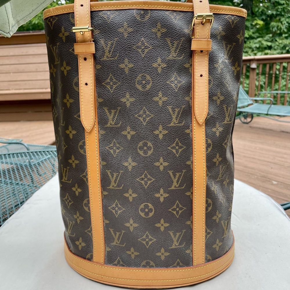 Louis Vuitton Brown Tan Monogram Bucket Bag